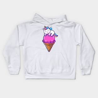 Cute Unicorn On Ice Cream Cone Cartoon Kids Hoodie